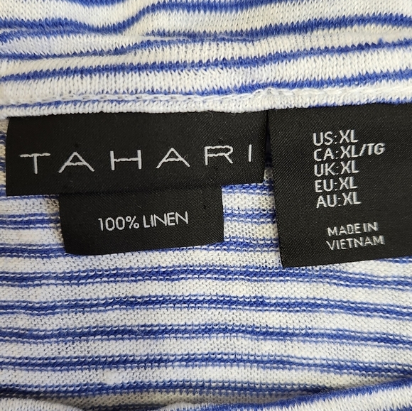 Tahari Blue Striped Linen Oversized Cropped Tee Shirt Size XL - Picture 7 of 9